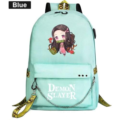 New Anime Cute Demon Slayer Prints Boys Girls Kids School Book Bags Women USB Chain Backpack Canvas Men Laptop Bagpack Packsack