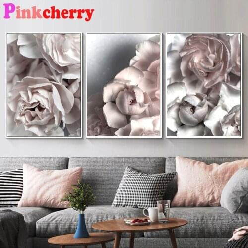 Full Square/round Diy Diamond painting Pink Peony Flower Wall Art 3 pcs diamond embroidery puzzle mosaic Home Decor