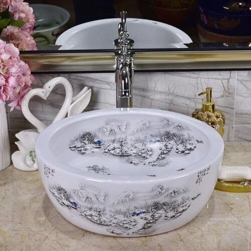 China Artistic Handmade Art wash basin Ceramic Counter Top Wash Basin Bathroom Sinks bathroom art wash basin