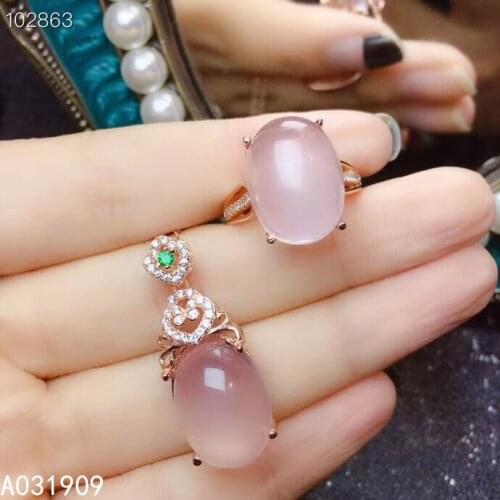 KJJEAXCMY boutique jewelry 925 sterling silver inlaid Natural Pink crystal Ross quartz pendant ring fine suit support detection