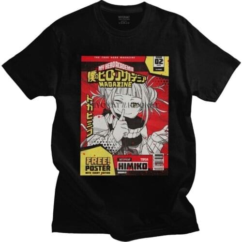 Cool My Hero Academia Magazine Himiko Toga Tshirt Men Short Sleeved Anime Manga Tee Kawaii Summer T Shirt 100% Cotton T-shirt