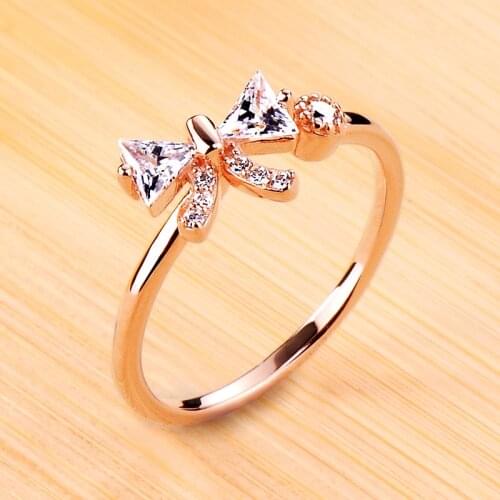 Female Cute Bowknot Small Zircon Stone Ring Rose Gold 925 Sterling Silver Wedding Rings For Women Dainty Engagement Promise Ring