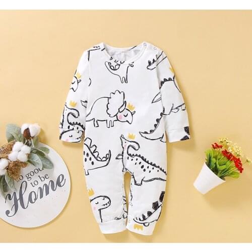 Cotton Baby Rompers Long Sleeve Baby Boys Girls Round Neck Cartoon Dinosaur Print Jumpsuitt New Arrival