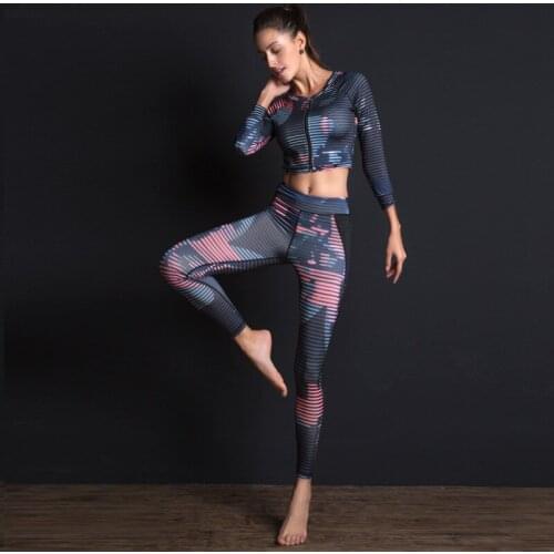 Yoga Set for Women Tracksuits Zipper Long Sleeve Sweatshirts Legging Tights Pants Sports Bra Fitness Gym Running Set