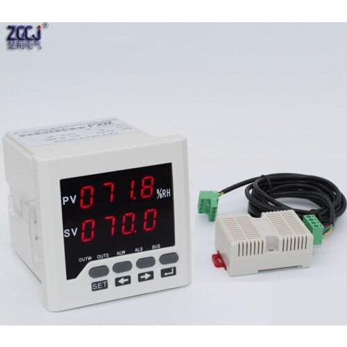 Humidity controller with humidity sensor with alarm output , Humidity moisture panel meter with alert relay output