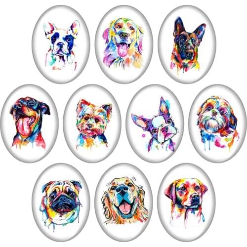 Beauty Paintings Dog Cute Dogs Love pet Oval 10pcs 13x18mm/18x25mm/30x40mm photo glass cabochon demo flat back Jewelry findings