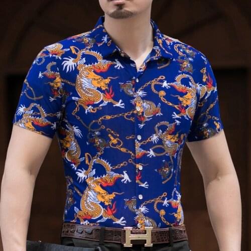 Hot Sale Mens Printing Clothes Short Sleeve Shirt Male Fashion Patterns Printing Dress Shirt