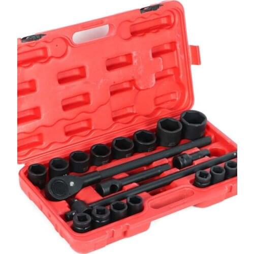20Pcs Ratchet Socket Deep Impact Sleeve Set Hex 6 Point Metric Drive Tool 3/4in W/Carrying Case Automotive Tools