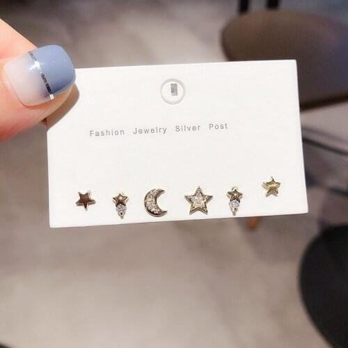 POPACC Space Rocket Star Astronaut Stud Earring Set Gold Silver Color Crystal Ball 6-piece Earring Set For Women