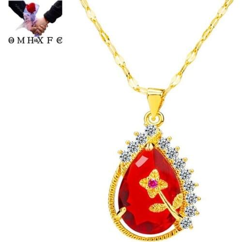 OMHXFC Wholesale PN567 European Fashion Fine Woman Girl Party Birthday Wedding Gift Flower AAA Zircon 24KT Gold Pendant Charm