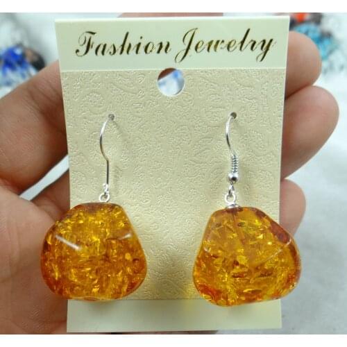 Wholesale Natural Precious Modernist Water drop TEARDROP GOLDEN HONEY PRESSED AMBERS Jewelry making earring Q7