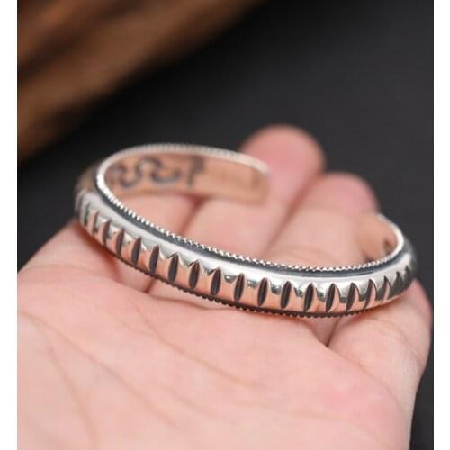 Factory Wholesale S925 Sterling Silver Thai Silver Simple Light Box Lattice Bangle Men And Women Open Ended Bangle