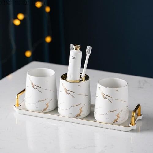 Bathroom Supplies Marble Ceramic Storage Tray Mouth Cup Toothbrush Holder Household Toothpaste Dispenser Bathroom Accessories