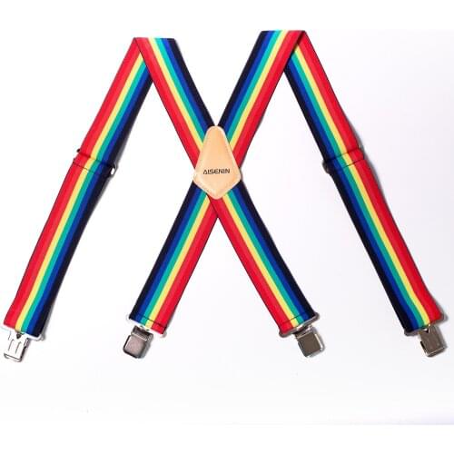 5cm Adults Mens Suspenders New Rainbow Stripe Suspender For Pants Elastic Adjustable Womens Braces 4 Clip Colorful Suspensorio