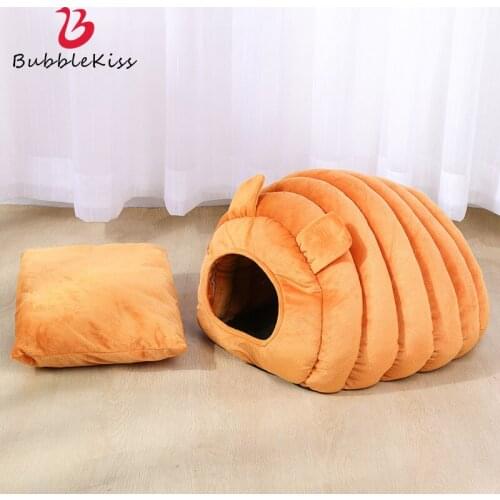Bubble Kiss Cat Bed Semi-Enclosed Cat House Small Kennel Portable Pet Supplies Coral Fleece Soft Pet Mat Cover Dog Accessories