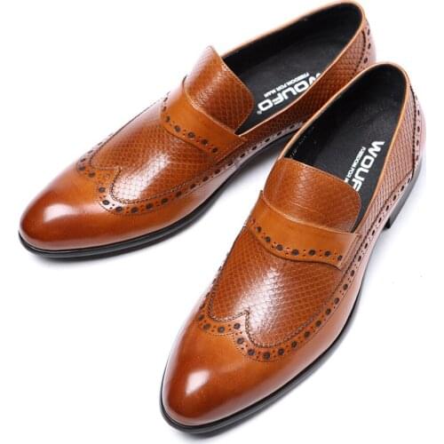 Carved one-step business leather shoes, British pointed toe, leather footwear formal mens shoes