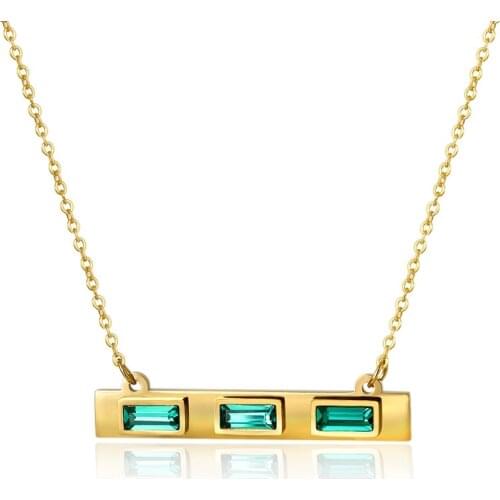 Luxury Stainless Steel Square CZ Crystal Necklaces For Women Men Gold Color Green Stone Necklace Wedding Jewelry