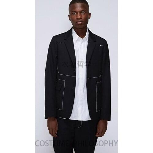 S-6XL!!The mens suit pressed with white thread is a classic gentlemans city