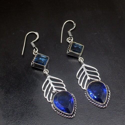 Gemstonefactory Big Promotion Unique 925 Silver Charm Sapphire Blue Topaz Women Ladies Gifts Dangle Drop Earrings 20211834