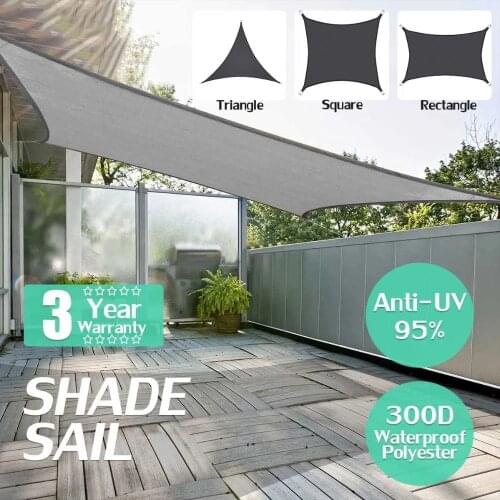 Gray 300D waterproof shade sail, anti-ultraviolet awning, ultralight garden swimming pool awning, shade sail, camping awning