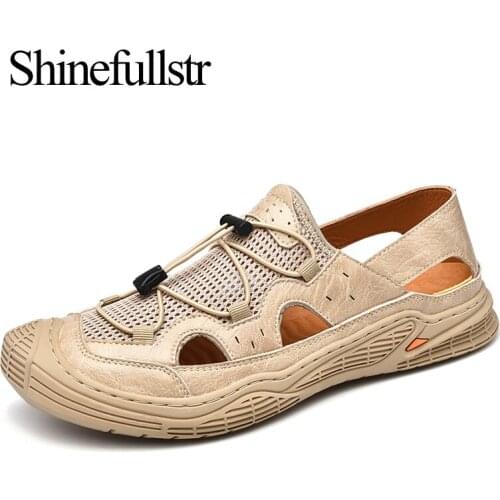 Мужские кожаные сандали Shinefullstr China At AliExpress