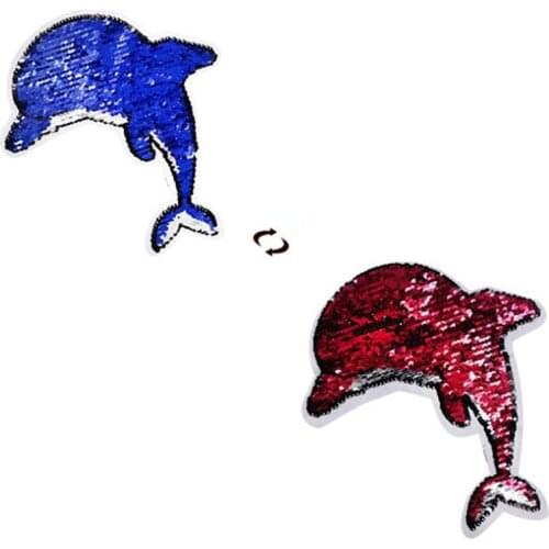 ShinEquin Diy 210mm Dolphin AB flip the double sided Patches for clothing Reversible change color sequins Patch T-shirt Girl