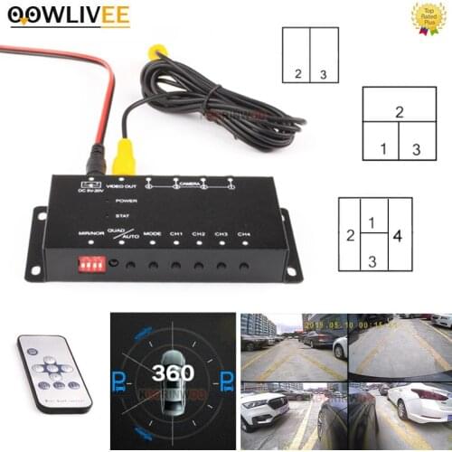 OOWLIVEE Car Parking Assistance Video Switch Box 4 Channels Control Split 12v for Car Rear view Camera Front Side View Cameras