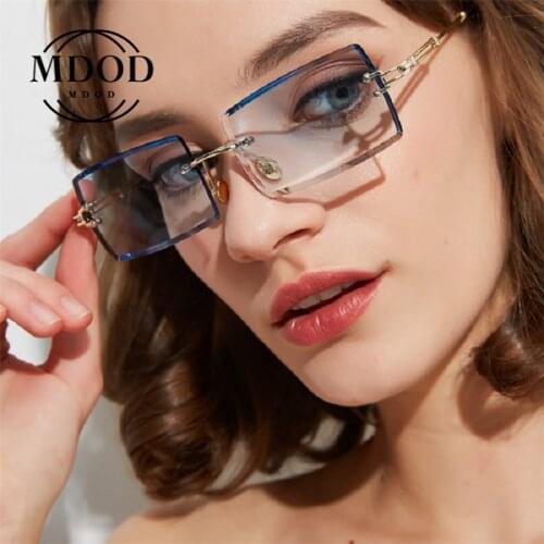 Rectangle Gradient Square Sunglasses Women Rimless Clear Sun Glasses for 2020 Summer Style UV400 Men Unisex Party Eyeglasses