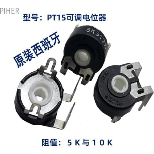 10 pcs/lot Imported Spanish PIHER trimmer potentiometer PT15-502A 103A horizontal PT15NV18 Horizontal elliptical hole 4-foot