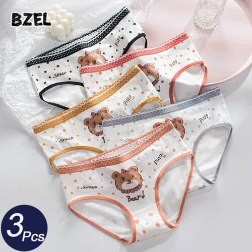 BZEL 3Pcs/Lot Sexy Womens Cotton Sport Panties Underwear Seamless Print Briefs Mid Waist Comfortable Underpants Lady Lingerie