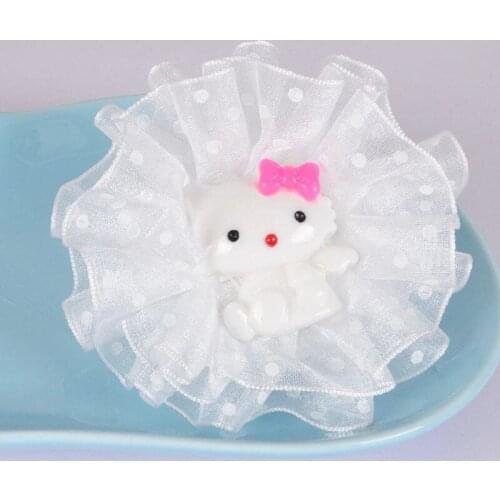 Tulle chiffon flower 2pcs Handmade Litlle Girls Hair Cartoon cute little cat pet head Daily School Headwear Accessoires