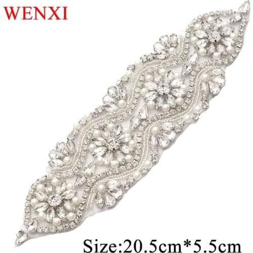 WENXI 5CS Bridal Gown Sash Rhinestones Appliques Hand Beaded Rose Gold Crystal Iron On For Wedding Dress Belt WX841
