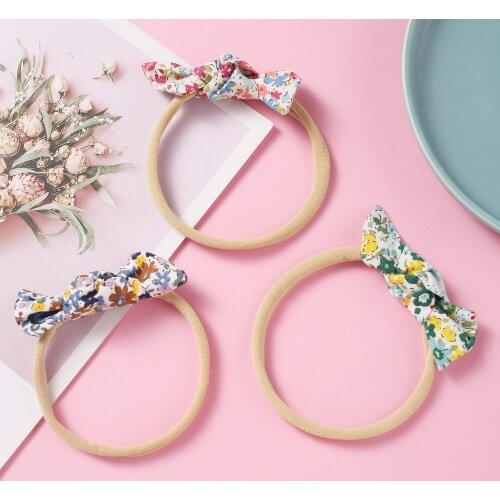 Baby Girls Knot Bows Nylon Headbands Super Soft Elastic Stretchy Rabbit Ear Hairband Floral Printed Head Wear Hair Accessories