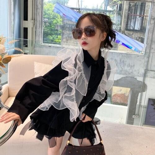 2021 Korea style girls ruffles shirt fashion auutmn cotton full sleeve girls blouse 6-12t B411