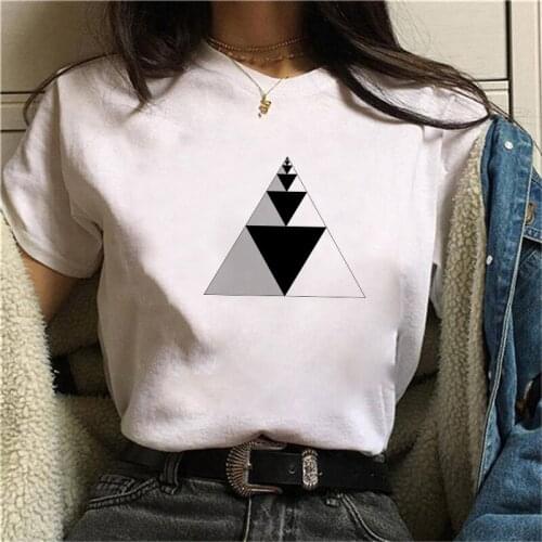 2021 New Women T Shirt Graphic Summer Short Sleeve Triangle Geometry Print Casual Girls Ladies Top Tees Fashion Female Clothing