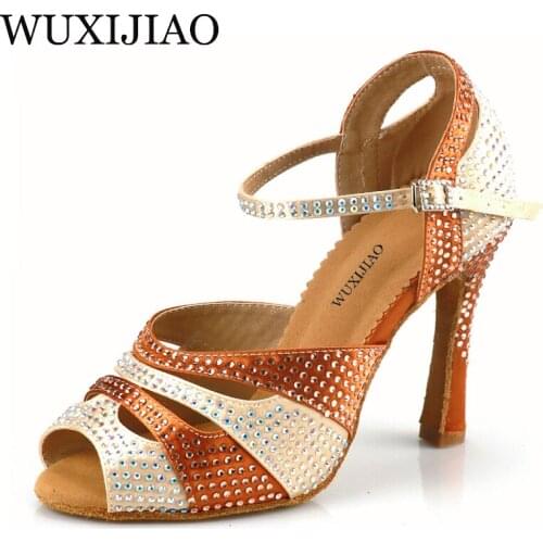WUXIJIAO Womens Latin Dance Shoes New Dance Shoes Unique Design Salsa Shoes Diamond Sandals