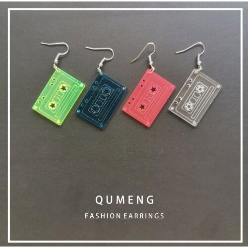 QUMENG Punk Fluorescence Color Earrings for Women Magnetic Tape stud Earrings Funny Translucent Acrylic Jewelry Nightclub party