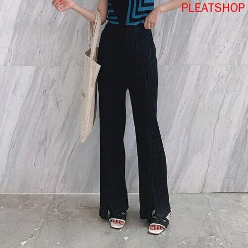 MIYAKE Pleated Pants Slim Contraction Trouser Womens New Front Split High Waist Casual Pants Loose Straight Oggers Women Veteme