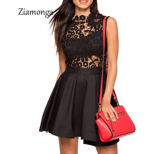 Ziamonga Vintage Floral Lace Pleated Dress Women Sleeveless O-Neck Elegant Party Sexy Dresses Retro 50s Summer Robe Swing Dress