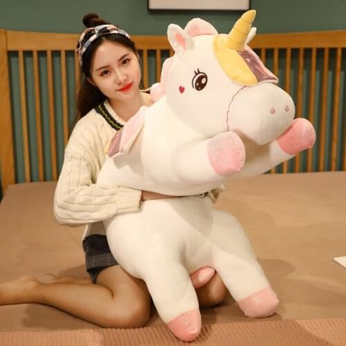 1pc 80/110cm Kawaii Giant Unicorn Plush Toys Kawaii Dolls Cute Stuffed Soft Animal Lying Horse Pillow Children Kids Present