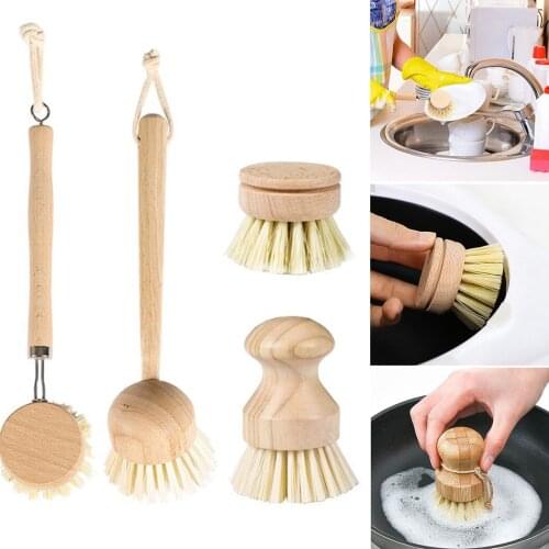 1pcs Sisal Solid Wood Creative Pot Brush Long Handle Kitchen Cleaning Brush Beech Wood/rubber Wood Household Supplies & Cleaning