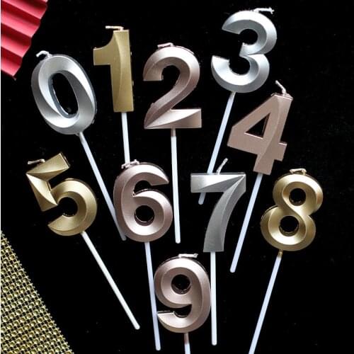 1pc Silver /Gold /champagne Candles For Happy Birthday Party Decorations 0-9 Number Candles Cake Cupcake Topper Party Supplies