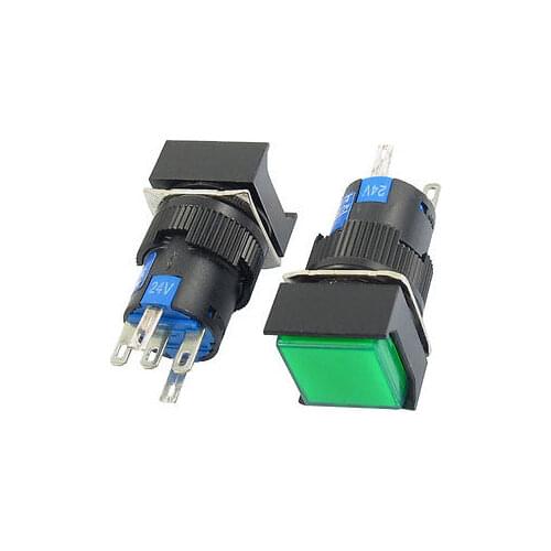 2 Pcs Panel Mount Green Sign Square Self-locking Push Button Switch 24V DC Lamp