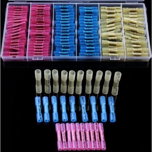 200Pcs Heat Shrink Wire Connectors Kit Assorted Insulated Crimp Terminals Electrical Butt Terminators 0.5-6.0mm2