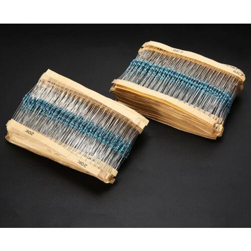 2000pcs 100 kinds Metal Values 1 ohm~1M ohm Film Resistance Assortment Kit 1/4W Metal Film Resistor Electrical Equipment