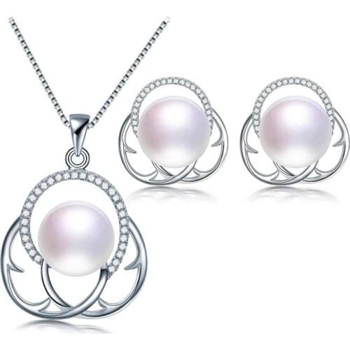 2019 Genuine Freshwater Pearl Jewelry Set Women, white pink purple black gold women pearl pendant and earrings jewelry sets