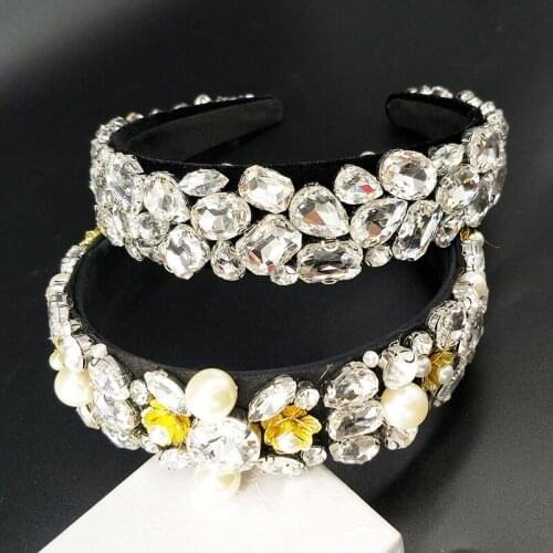 2019 Designer Jewelry Luxury Shiny Rhinestones gold crown Hair Band For Women And Girls, Hair Accessories, Wide Hair hoop