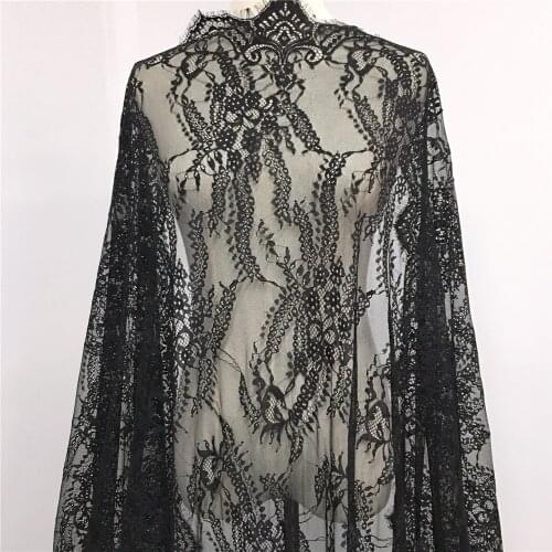 3m/lot soft black french eyelash lace fabric scalloped chantilly tulle wedding dress material costume design home decor