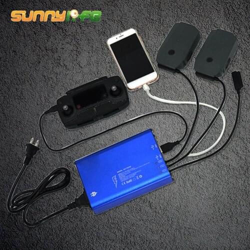 SUNNYLIFE 5 in1 Charger with 2 USB Ports for DJI Mavic Pro Drone Batteries Remote Controller iPhone 8 7 6 6S Smartphones US Plug