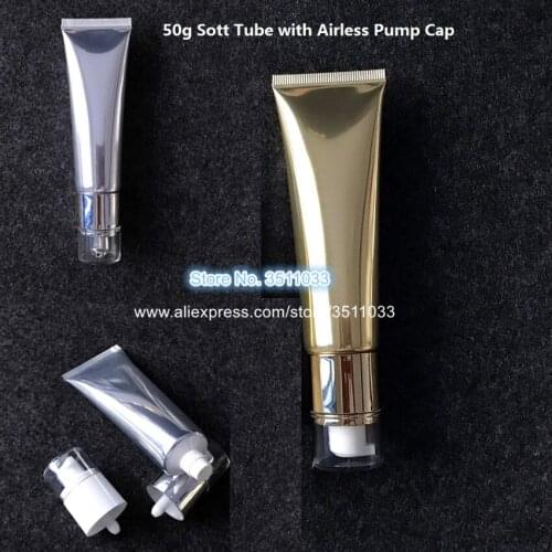 50g Gold Cosmetic Airless Soft Tube DIY Empty Silver Plastic Portable Travel Facial Cream Container Hose Soft Hand Cream Tube